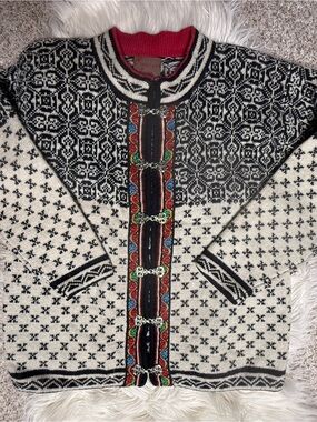 Christiania Norwegian-Style Black Cream Women's Knit Cardigan Sm